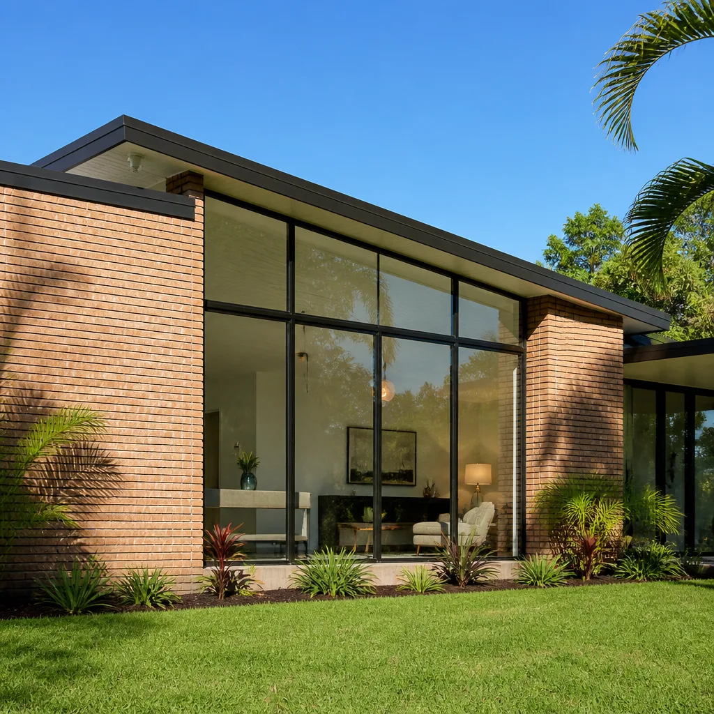 Modern house exterior with floor-to-ceiling window replacement installation nationwide